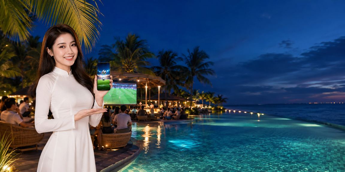Người dùng tại Mũi Né mặc áo dài theo dõi kết quả cá cược bóng đá trên ứng dụng di động