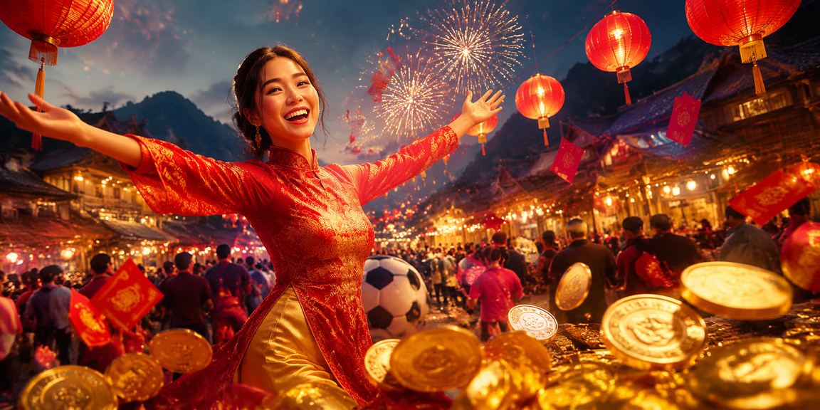 Khung cảnh Sapa với đèn lồng đỏ rực và người dùng nhận thưởng qua ứng dụng di động